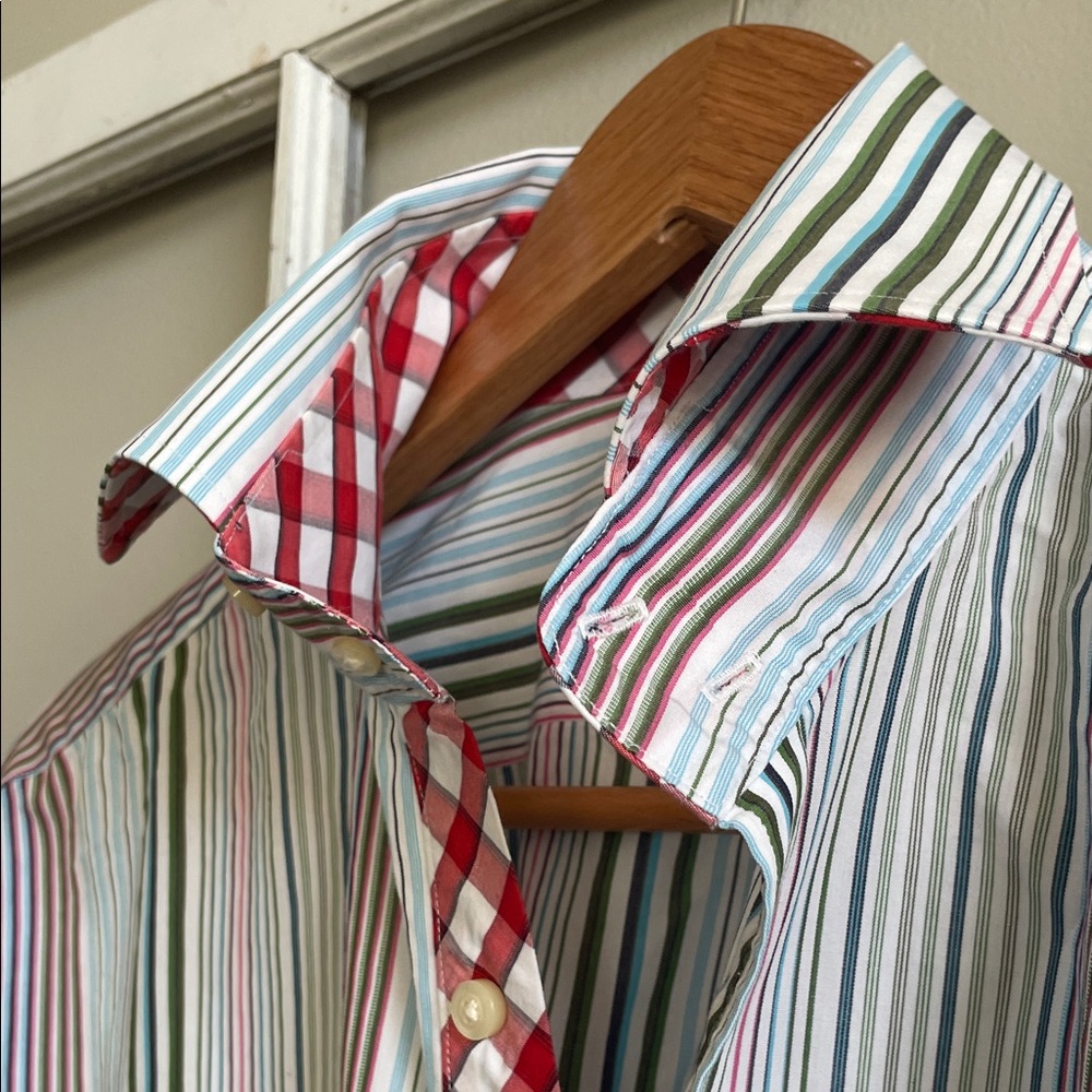 Thomas Dean Multicolor Striped Button Down Shirt - Picture 5 of 7